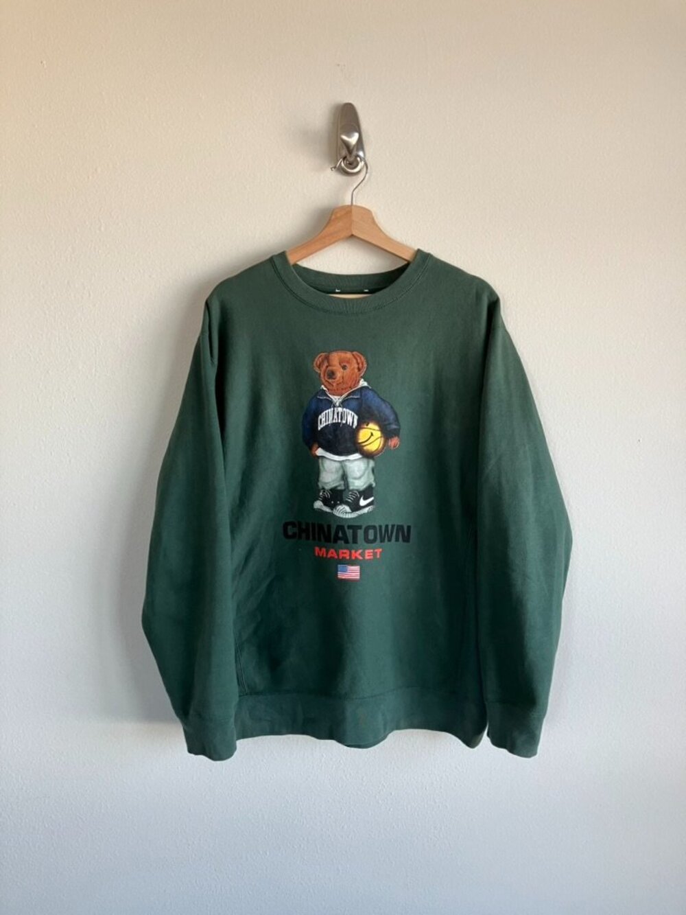 Chinatown Market Polo Bear Green Crewneck Sweatshirt Size Large